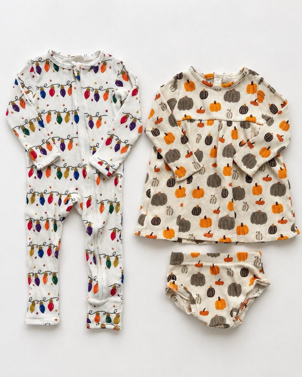 SpearmintLOVE 18-24M Holiday Bundle Christmas Lights Romper Pumpkin Dress Set